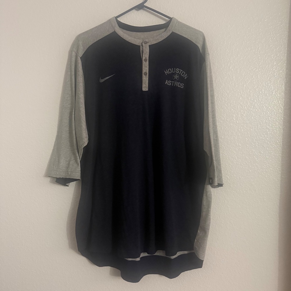 Houston Astros MLB X Nike Dri-FIT Navy Grey 3/4 Sleeve Henley Shirt Men's XXL - Picture 2 of 7